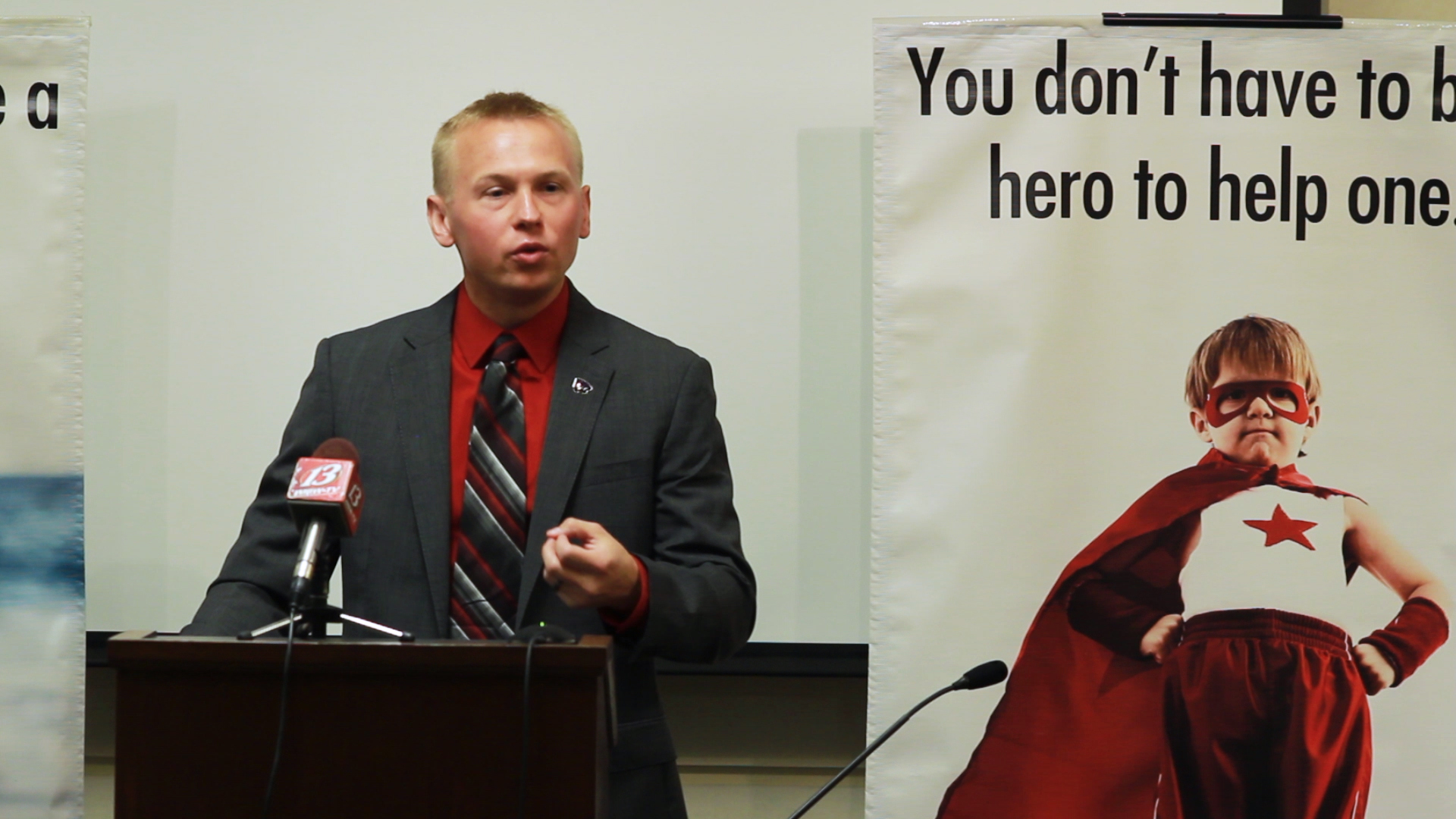 Dr. Jamie Schwandt speaking at today’s foster care news conference, Topeka