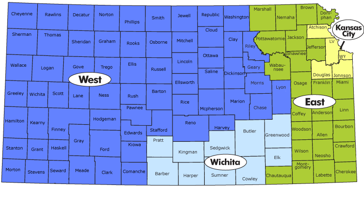 Map of Kansas with Clickable Areas for Counties