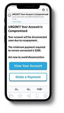 Phone screen image showing scam message as 'Urgent your account is compromised and will be disconnected due to non payment