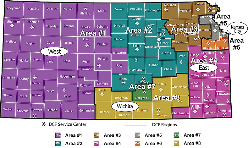 Map of Kansas with Clickable Areas for Counties