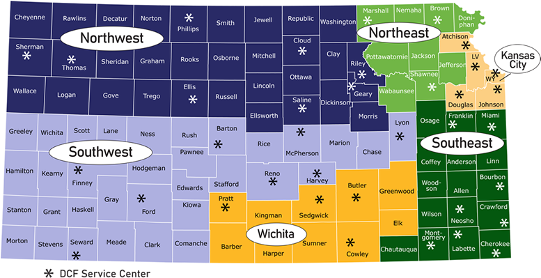 Map of Kansas with Clickable Areas for Counties